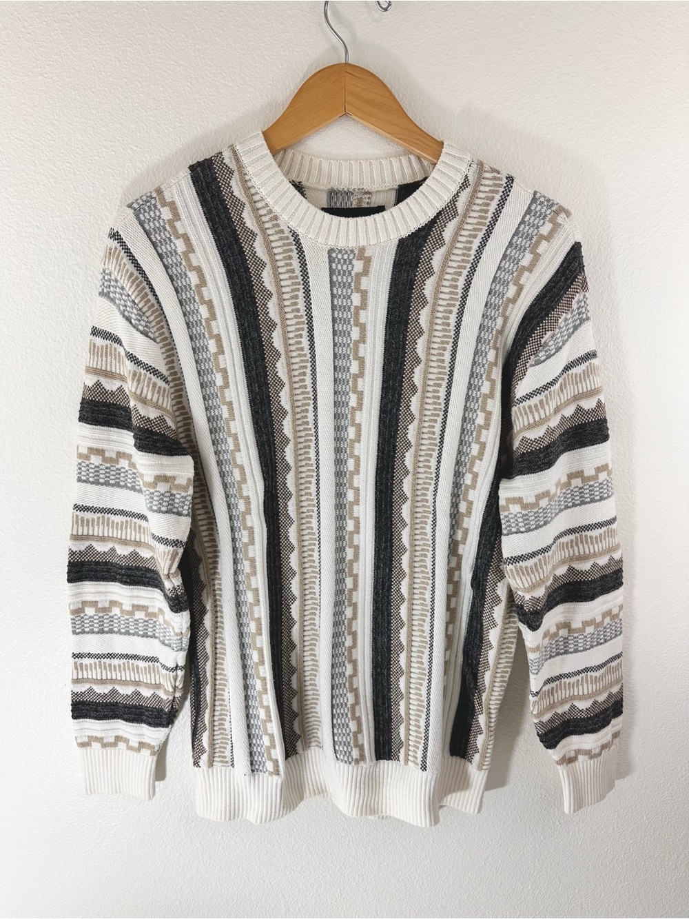 Coogi Inspired Mens Sweater Geometric Stripes Hollister Small Crewneck